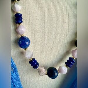 Barse Sodalite and Kunzite Blue Lavender  Long Necklace